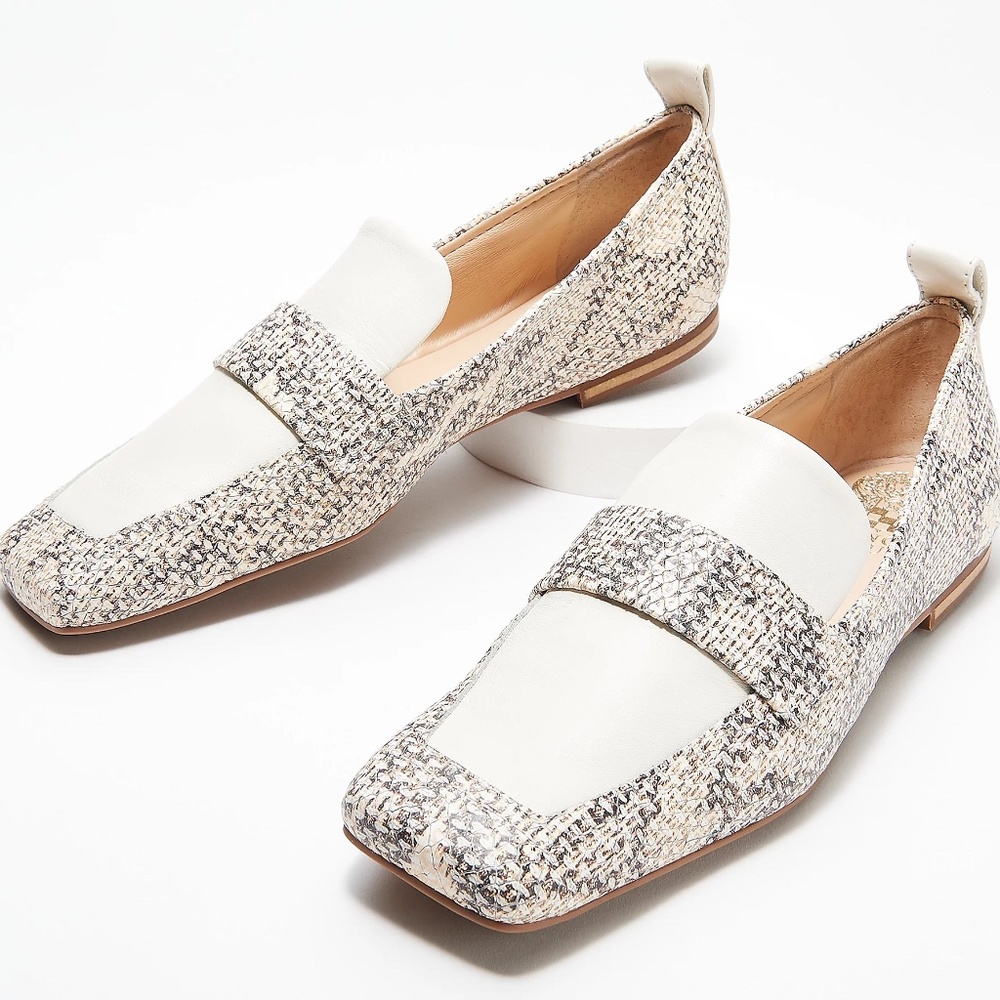 Vince Camuto White and Gray Loafers